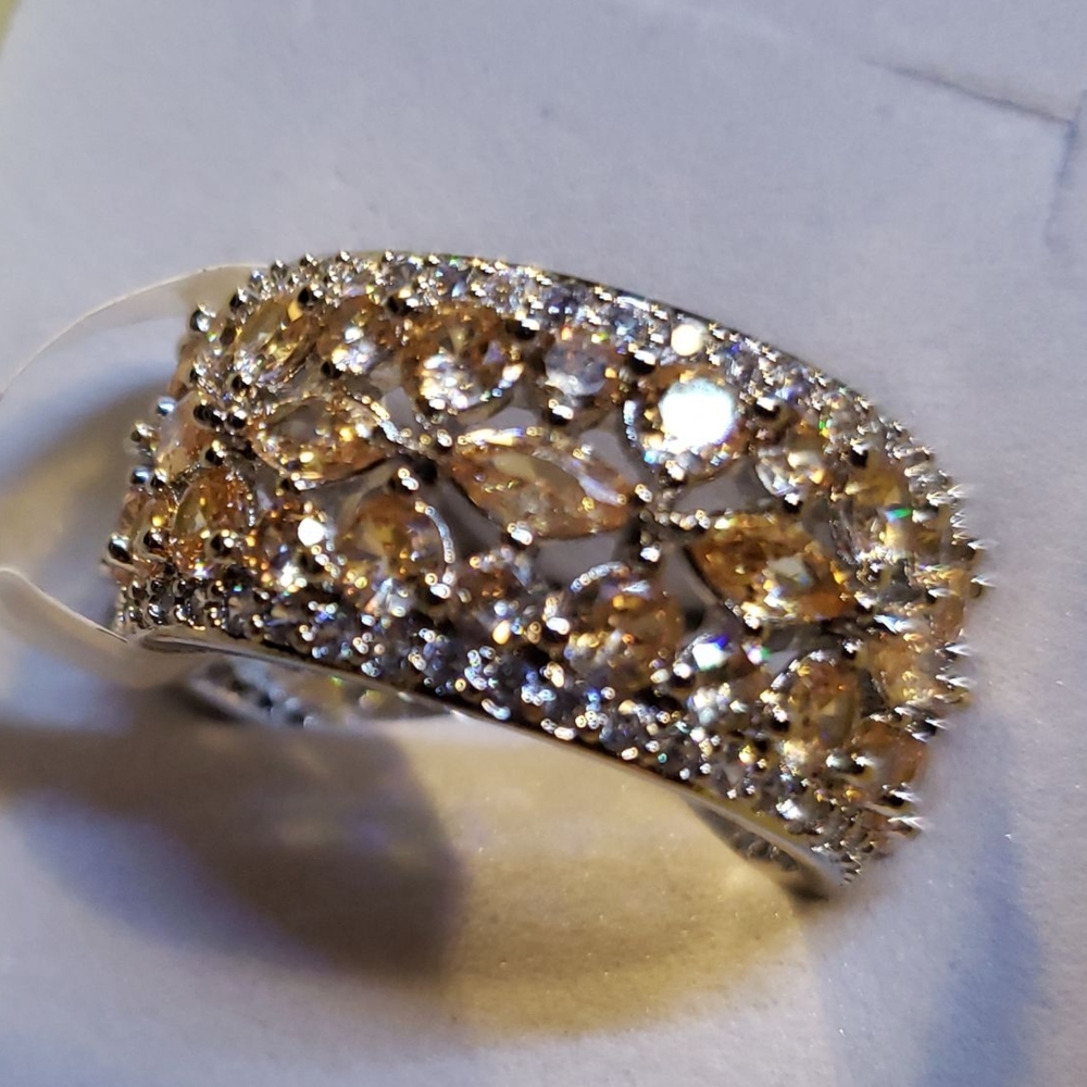 Sz 9 Silver Plated With Yellow Stones Bomb Party Nwt